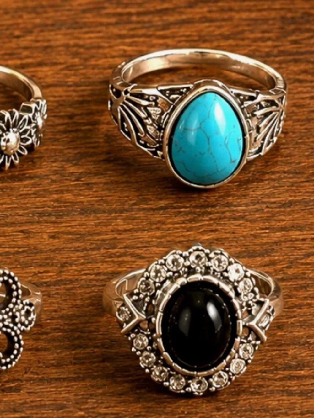 50pc Turquoise & Silver Tone Western style Jewelry Mixed Lot Earrings Rings Boho